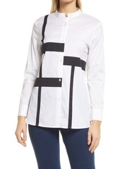 Ming Wang Graphic Contrast Button-Front Top in White/Black at Nordstrom