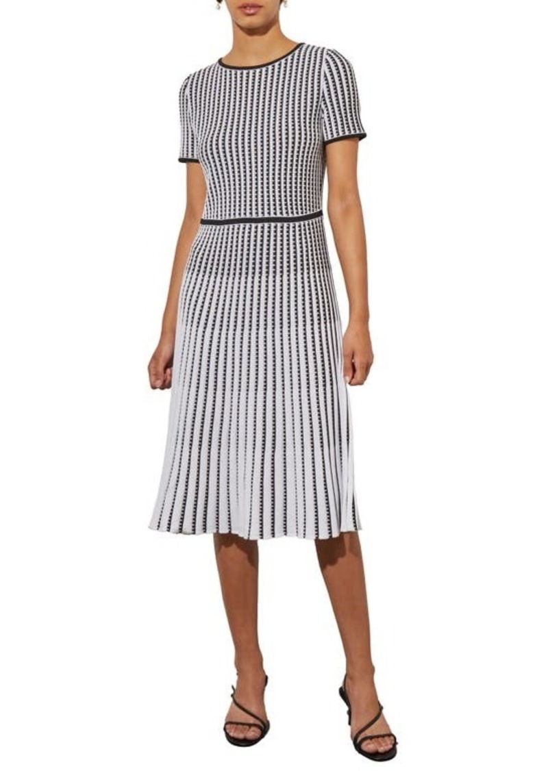 Ming Wang Grid Stripe Flare Knit Dress