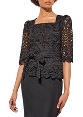 Ming Wang Guipure Lace Belted Jacket