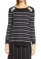 Ming Wang Laced Detail Stripe Tunic Sweater in Black/White at Nordstrom