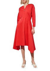 Ming Wang Long Sleeve Asymmetric Hem Cotton Blend Dress