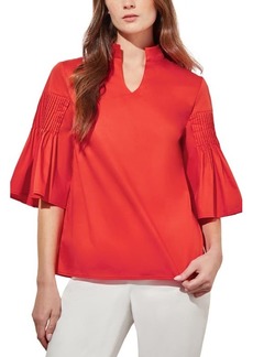 Ming Wang Pleated Bell Sleeve Top