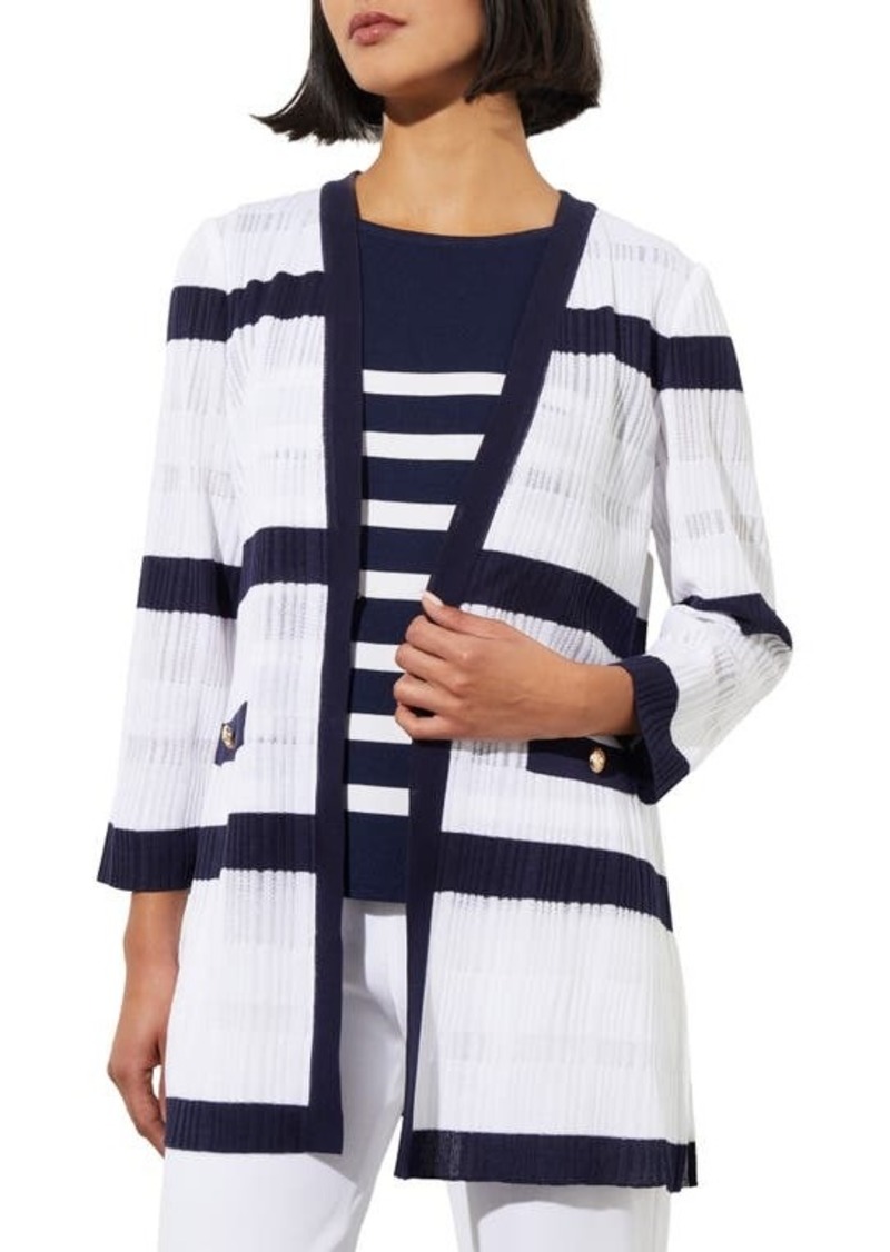 Ming Wang Rib Stripe Sheer Knit Jacket