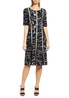 Ming Wang Ripple Pleated Sweater Dress in Black/Ivory at Nordstrom