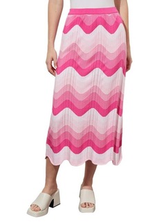Ming Wang Scallop Stripe Knit Midi Skirt