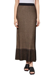 Ming Wang Shimmer Contrast Border Rib Sweater Skirt