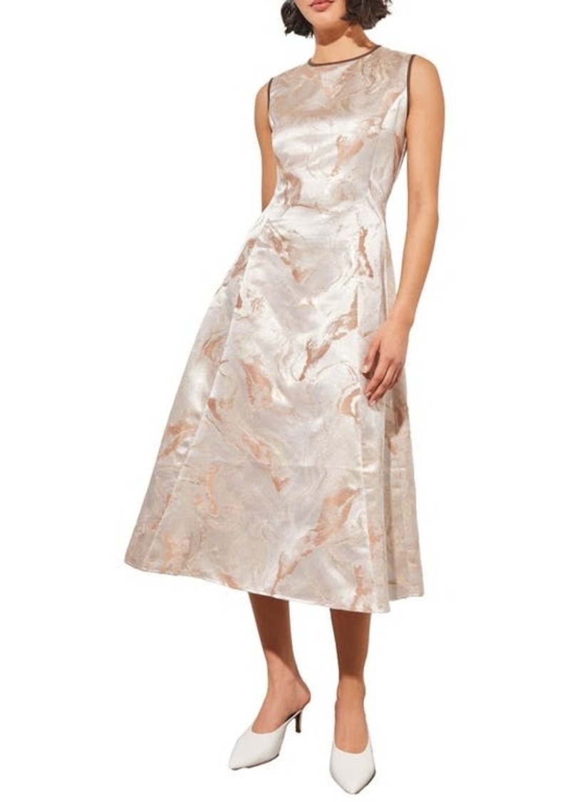 Ming Wang Shimmer Sleeveless Satin A-Line Midi Dress