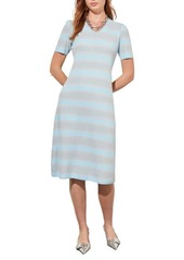 Ming Wang Stripe Jacquard Midi T-Shirt Dress