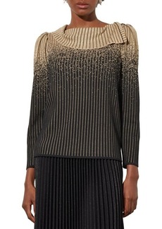 Ming Wang Stripe Split Cowl Neck Sweater