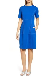 Ming Wang Topstitch Detail Ponte Dress in Patriot Blue at Nordstrom