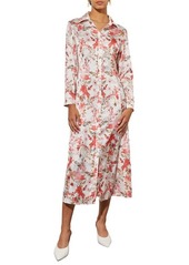 Ming Wang Watercolor Floral Long Sleeve Crêpe de Chine Shirtdress