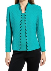 Ming Wang Lace-Up Trim Sweater Jacket in Malachite/Black at Nordstrom