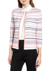 Ming Wang Textured Stripe Sweater Jacket in Peach Petal/Black/White at Nordstrom