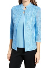 Ming Wang Three Quarter Sleeve Jacket in Soft Blue at Nordstrom