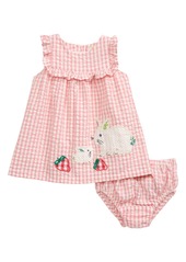 Infant Girl's Mini Boden Kids' Bunny Applique Gingham Seersucker Dress