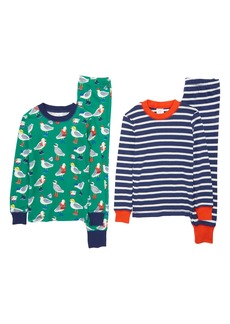 Mini Boden Kids' 2-Pack Assorted Two-Piece Fitted Pajamas in Green Pepper Seaside Seagulls at Nordstrom