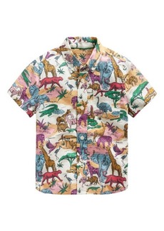 Mini Boden Kids' Animal Print Short Sleeve Linen & Cotton Button-Down Shirt