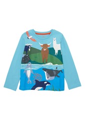 Mini Boden Kids' Animal Scene Long Sleeve T-Shirt in Aqua Blue Animals at Nordstrom