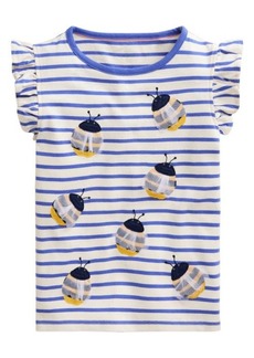 Mini Boden Kids' Appliqué Bee Flutter Sleeve Cotton T-Shirt
