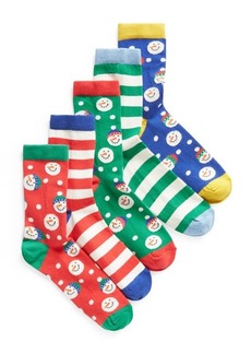 Mini Boden Kids' Assorted 5-Pack Christmas Crew Socks