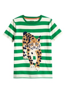 Mini Boden Kids' Big Appliqué Logo Stripe Cotton T-Shirt