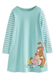 Mini Boden Kids' Bunny & Egg Appliqué Long Sleeve Cotton Dress