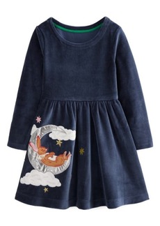 Mini Boden Kids' Bunny Appliqué Long Sleeve Velour Dress