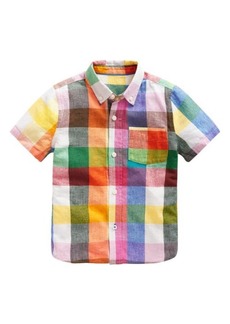 Mini Boden Kids' Check Short Sleeve Linen & Cotton Button-Down Shirt