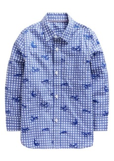 Mini Boden Kids' Check Whale Embroidered Cotton Button-Up Shirt