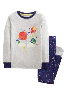 Mini Boden Kids' Cosmos Glow in the Dark Fitted Two-Piece Cotton Pajamas in Grey Marl Space at Nordstrom
