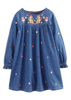 Mini Boden Kids' Embroidered Long Sleeve Denim Dress