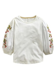 Mini Boden Kids' Embroidered Puff Sleeve Cototn Top