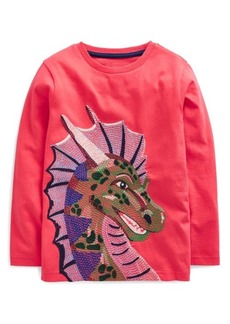 Mini Boden Kids' Embroidered Dragon Long Sleeve T-Shirt
