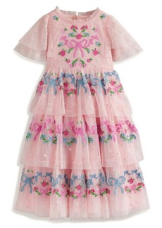 Mini Boden Kids' Embroidered Tiered Tulle Dress