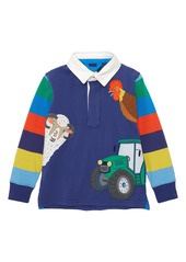 Mini Boden Kids' Farm Animal Rugby Polo Shirt in College Navy Animals at Nordstrom