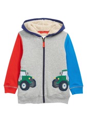 Mini Boden Kids' Faux Fur Lined Tractor Applique Hoodie in Grey Marl Tractors at Nordstrom