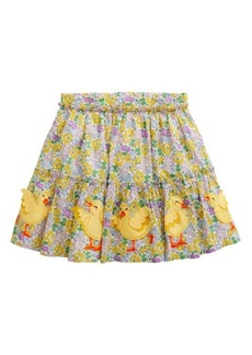 Mini Boden Kids' Floral Duckling Appliqué Tiered Cotton Skirt