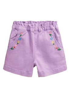 Mini Boden Kids' Floral Embroidered Cotton Denim Shorts