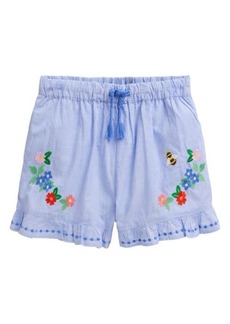 Mini Boden Kids' Floral Embroidered Cotton Ruffle Hem Shorts