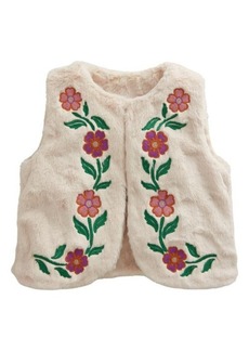 Mini Boden Kids' Floral Embroidered Reversible Faux Fur Vest
