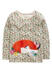 Mini Boden Kids' Floral Fox Appliqué Long Sleeve Cotton T-Shirt