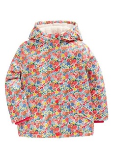 Mini Boden Kids' Floral High Pile Fleece Lined Hooded Jacket