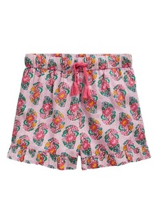 Mini Boden Kids' Floral Metallic Cotton Ruffle Hem Shorts