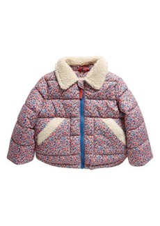 Mini Boden Kids' Floral Puffer Jacket with High Pile Fleece Lining