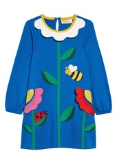 Mini Boden Kids' Flower Applique Stretch Cotton Dress in Bright Marina Blue at Nordstrom