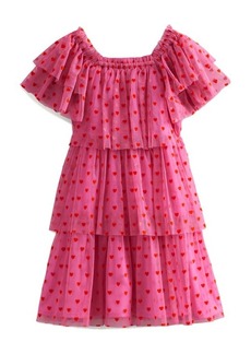 Mini Boden Kids' Flutter Sleeve Tiered Tulle Party Dress