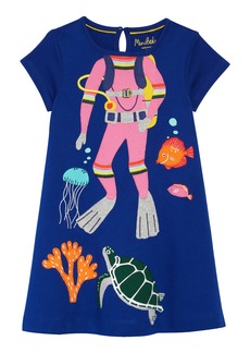Mini Boden Kids' Fun Big Applique Dress in Blue Wave Diver at Nordstrom