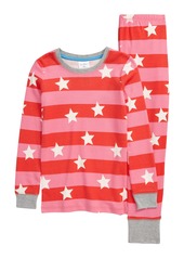 Mini Boden Kids' Glow in the Dark Fitted Two-Piece Pajamas in Bright Petal Pink Star at Nordstrom