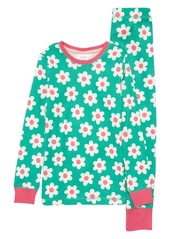 Mini Boden Kids' Glow in the Dark Fitted Two-Piece Pajamas in Green Scatter Daisy at Nordstrom