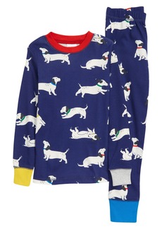 Mini Boden Kids' Glow-in-the-Dark Fitted Two-Piece Pajamas in Starboard Blue Sausage Dogs at Nordstrom